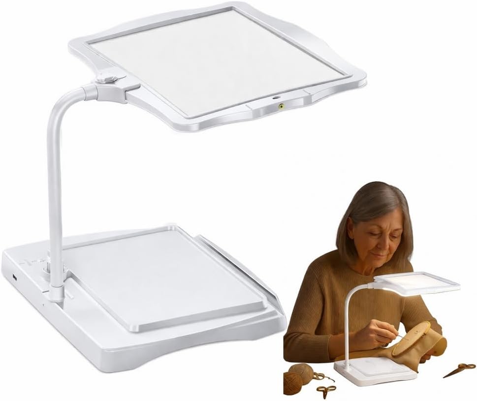 Rechargeable Lighted Magnifying Glass with Stand – Hands Free 5X Magnifier for Seniors, Reading, Crafting & Electronics Repair – LED Light, Adjustable Angle, Anti-Slip Base