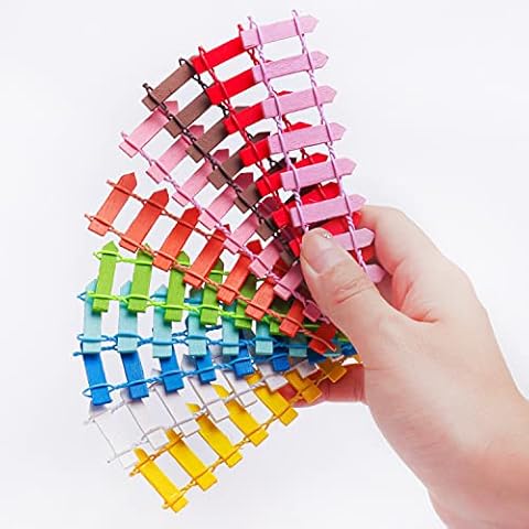 Bbiamsleep 20 Pieces Miniature Fence Colorful 4.3 Inches Mini Fairy Garden Fence Wood Picket Ornament for Minihouse Garden Plant Pot Christmas Tree Decorations Cover