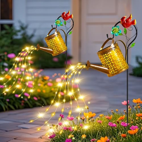 Arrosoir solaires d'extérieur ornemental en métal sculpté avec éclairage LED