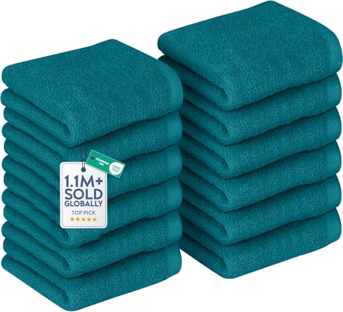 Image of DAN RIVER 12 Pack Wash Cloths for Showering [12x12] - 100% Cotton Washcloths Premium Quality Flannel Face Cloths for Bathroom, Highly Absorbent and Soft Feel Wash Clothes, Teal