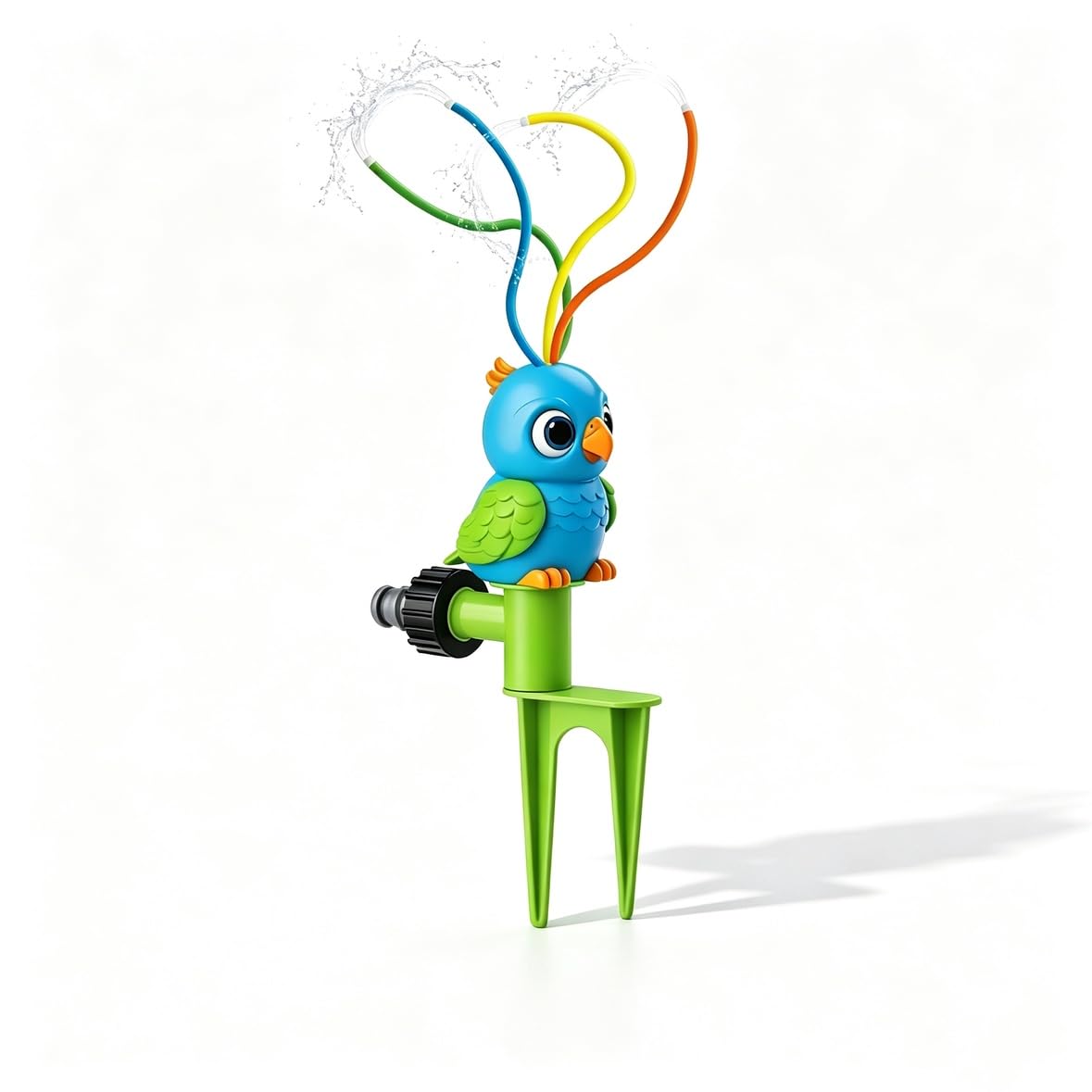 Water Sprinkler for Kids, Cute Blue Parrot Water Toy with 4 Wiggle Tubes