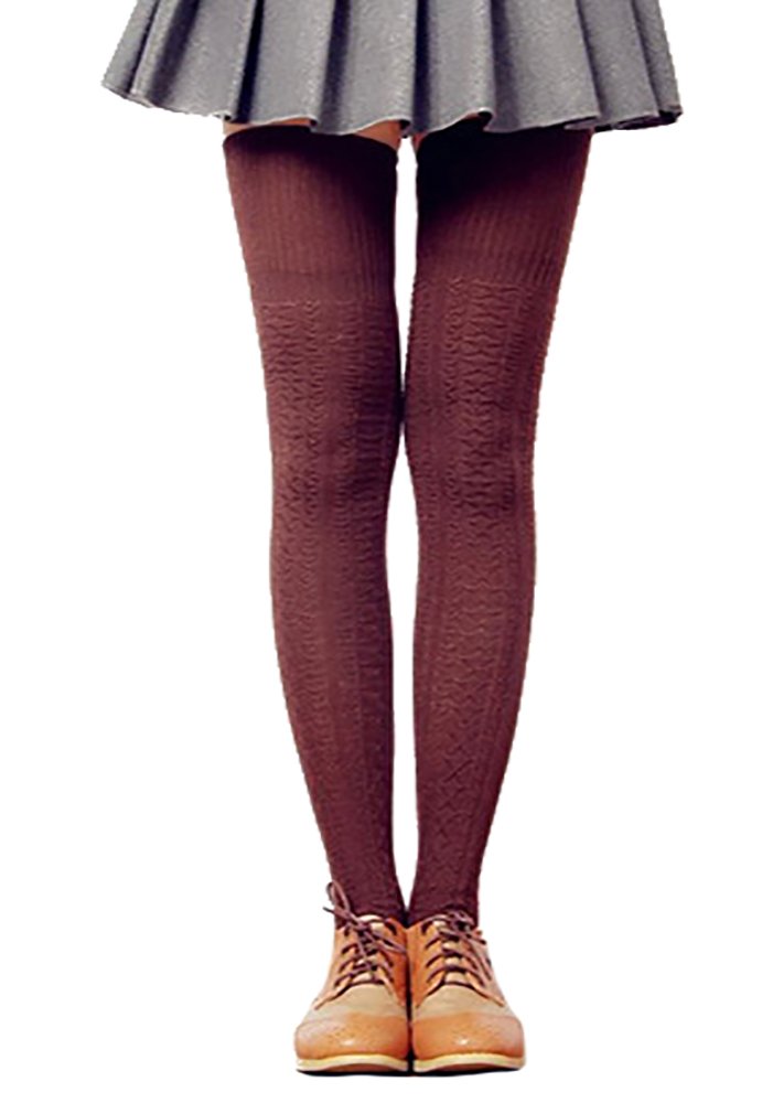 Lsharon Women's Coffee Over The Knee Thigh High Stockings Soft Knit Crochet Sock Leggings, M