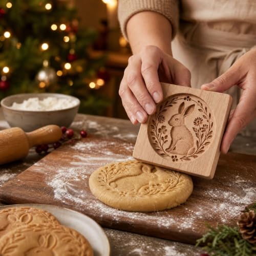4.72in Carved Wooden Christmas Cookie Stamps, Mini Pie Molds, Elk Print - image 4