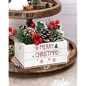 Huray Rayho Christmas Centerpiece Table Decorations 26 PCS Tiered Tray Decor Artificial Pine Flower with Pinecones Red Berries Winter Wooden Mini Basket with Handles Indoor Home Decor