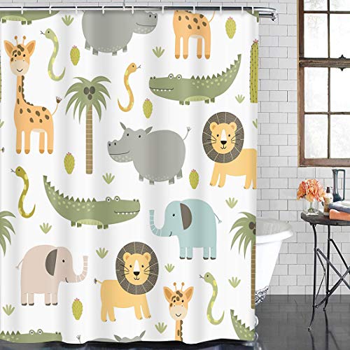 Emvency Shower Curtain Safari Animals With Cute Hippo Crocodile Lion Elephant And Giraffe In Childish Style Waterproof Polyester Fabric 72 X 72 Inches Set With Hooks #TOP1