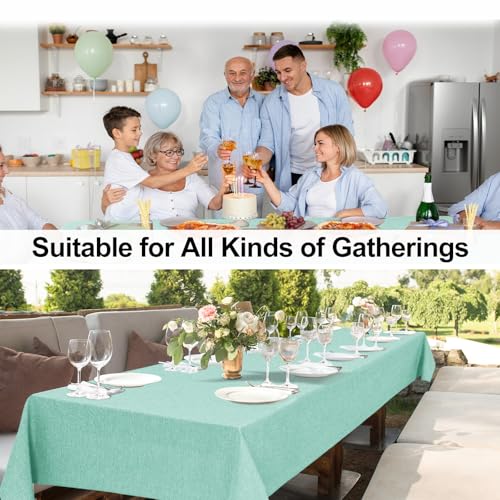 JIUZHEN Faux Linen Rectangle Tablecloth - Wrinkle and Stain Resistant Washable Table Cloth for Kitchen Dining Room Holiday Table Cover for Party Dinner Outdoor Picnic, Aqua, 54 x 108 Inch by JIUZHEN - Used condition - Image 7