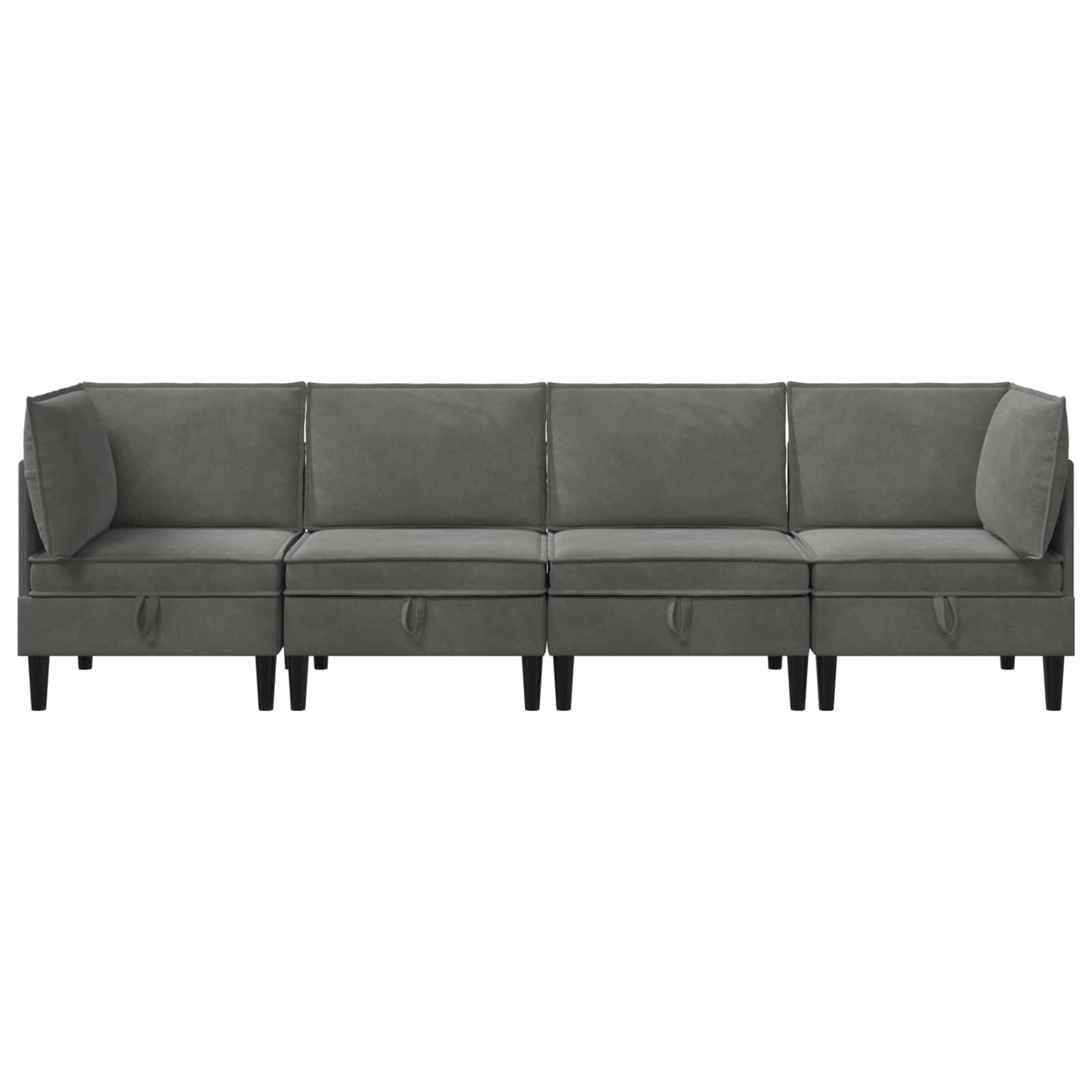 Conjunto de muebles de salón de 4 piezas gris oscuro aterciopelado, sofá moderno con asientos tapizados y almacenamiento, Fusion Terciopelo y contrachapado para durabilidad y elegancia, diseño