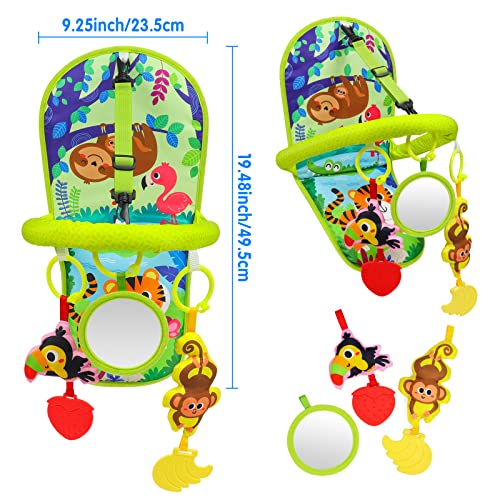Okooko Car Seat Toy Car Seat Activity Arch Toy Rear Facing Car Seat Toy Jungle Style With Mirror Squeaker Teethers Adjustable Easy Drive Non-Toxic Travel Sensory Toy For Infant Baby 6-12 Month #TOP2