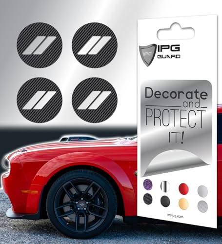 Image of IPG Compatible with Dodge Charger, Challenger, Durango (2017-2023) Wheel Center Cap Overlay Decal Sticker Wrap Kit - Hash Rhombus Design - Personalize Your Vehicle (Outer Logo, Black Carbon Fiber)