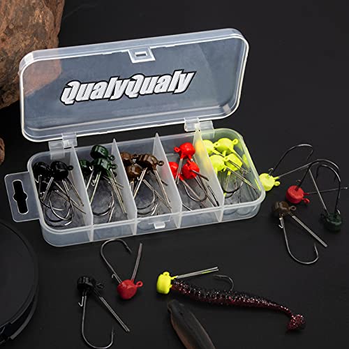 QualyQualy Ned Rig Jig Heads, Ned Rig Baits Kit for Bass Fishing, Crappie Jig Heads Mushroom Head Jigs Fishing Hooks Weedless 5 Popular Colors 25PCS, 1/8oz 1/6oz 1/5oz by QualyQualy - Image 7