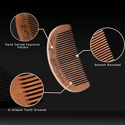 Murtyinl Wooden Hair Combs Fine Tooth Sandalwood Hair Brush Anti-Static Handmade Carved Pattern Pocket-Sized Travel Beard Comb Gift For Women Men Kids With Storage Bags #TOP2