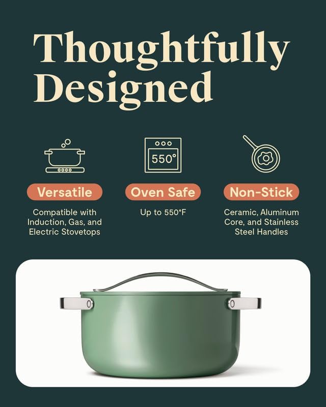 Caraway Nonstick Ceramic Dutch Oven Pot with Lid (6.5 qt, 10.5") - Non Toxic, PTFE & PFOA Free - Oven Safe & Compatible with All Stovetops (Gas, Electric & Induction) - Sage - Image 3