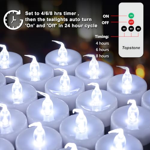 Image of Topstone Remote Controlled LED Tea Light,White Flickering Bulb,Long Lasting Battery Operated LED Votive Candle with Timer,Pack of 12