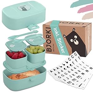 BJORKI® Bento Box für Kinder inkl. Bonus Namensticker – Auslaufsichere Lunchbox mit Fächern – Nachhaltige Brotdose Kinder für Kindergarten & Schule – Die Jausenbox für unterwegs.