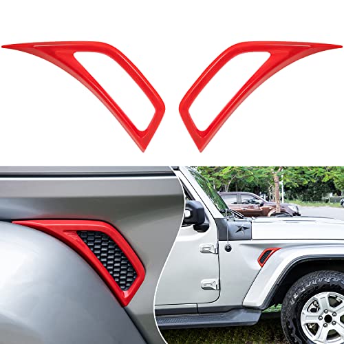 Bonbo 2PCS Exterior Accessories Wheel Eyebrow Side Air Conditioning Vent Outlet Cover Trim for Jeep Wrangler JL JLU Sports Sahara Freedom Rubicon Unlimited Gladiator JT 2018-2023 (Red)
