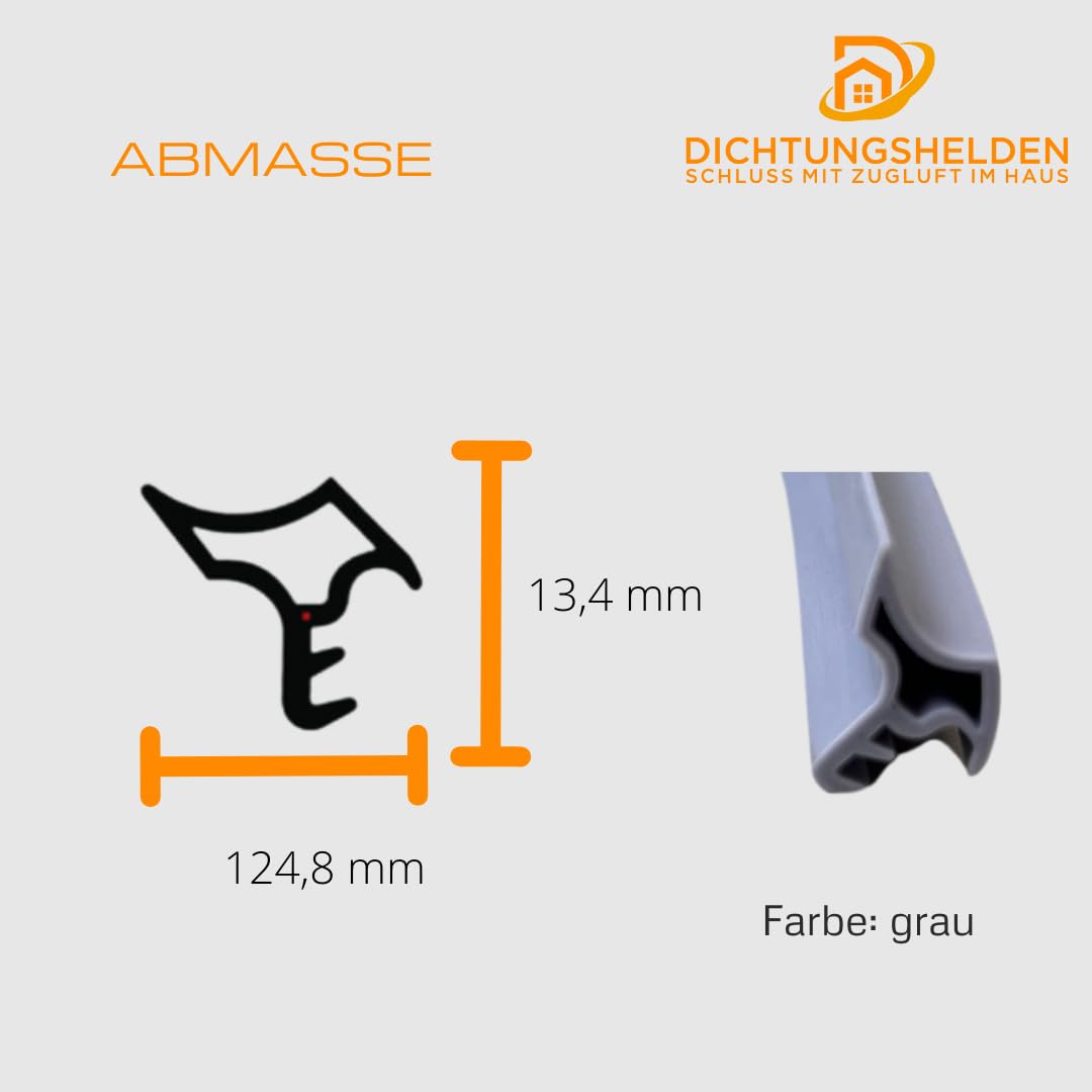 Premium Steel Frame Seal, 5 m, Anti-Stretch Thread, 13.4 mm x 14.8 mm, Robust & Durable, Grey (Grey), Gray - Image 4