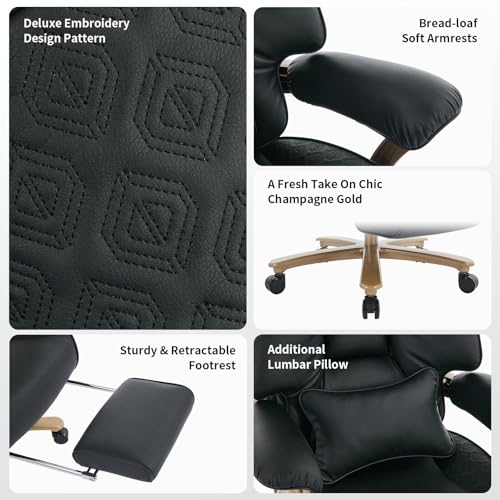 Image of EXCEBET Big and Tall Executive Office Chair with Footrest, 400LBS Capacity Ergonomic High-Back Desk Office Chair with Lumbar Support, Padded Armrests & Thick Cushion, Black PU Leather Chairs