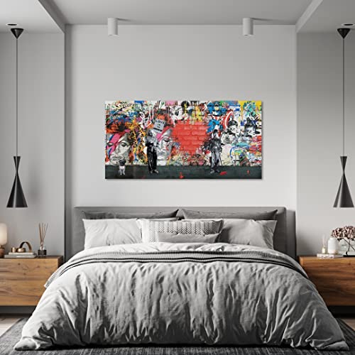 Banksy Canvas Wall Art Abstract Graffiti Street Art Canvas Wall Art Pictures Prints For Living Room Office Home Decoration 24"X48" #TOP3