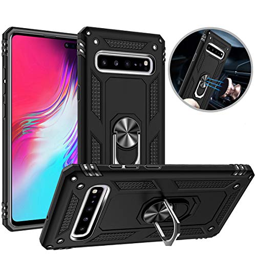 OUBA Galaxy S10 5G Case, [Dual Layer] 360 Degree Rotating Metal Ring Holder Kickstand Scratch Resistant Shockproof Hard Magnetic Car Mount Protective Case Cover for Samsung Galaxy S10 5G - Black