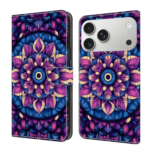 Étui iPhone 15 Pro fleur de datura housse portefeuille cuir avec rabat magnétique