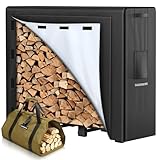 GARDENWORK 4FT Firewood Rack Outdoor with Cover,Heavy Duty Fire Wood Storage Racks Outdoor with 600D Oxford Fabric Cover,Adjustable Firewood Holder Indoor with Firewood Bag