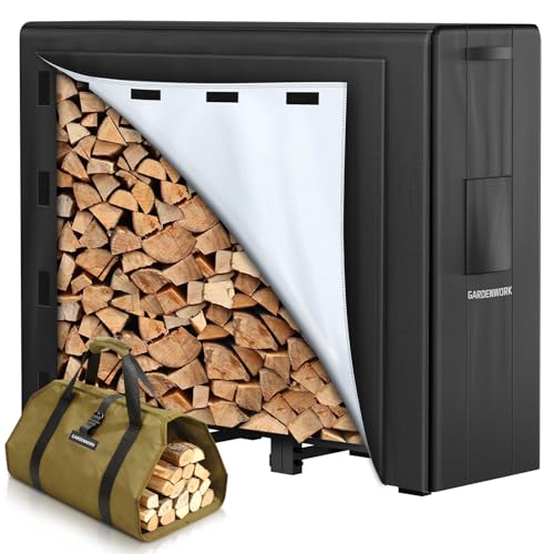 GARDENWORK 4FT Firewood Rack Outdoor with Cover,Heavy Duty Fire Wood
