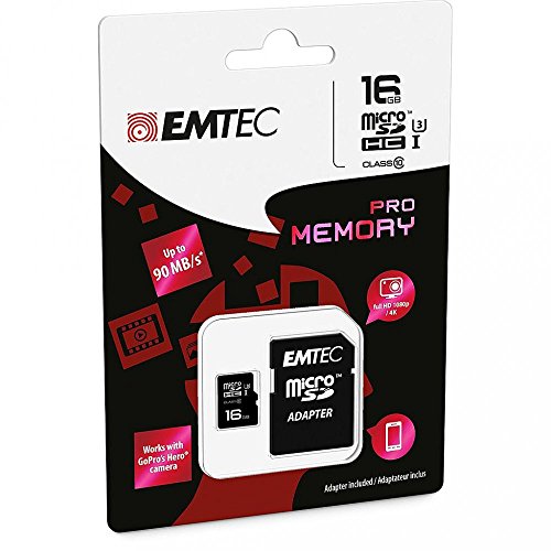 Tarjeta microSDHC 16GB Emtec Pro de alta velocidad Clase 10 UHS-I y 90 MB/s de lectura