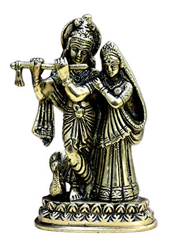 StonKraft Brass Marble Radha Krishna Radha (6" Brass), Golden