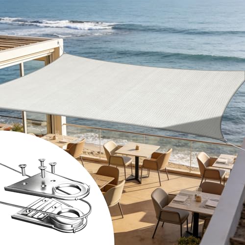 ShadeMart Heavy Duty 12' x 16' Grey Sun Shade Rectangle Shade Sail, 260 GSM Super Ring Canopy Awning...