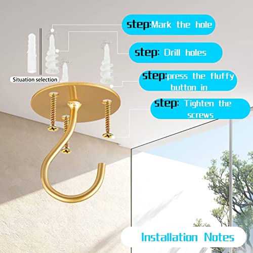 Ceiling Hooks For Hanging Plants - Metal Heavy Duty Wall Mounted Hangers For Hanging Bird Feeders, Planters, Wind Chimes, Include Professional Drywall Anchors (3-Pack) (Gold) #TOP3