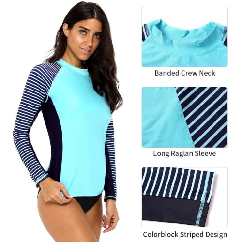 Charmleaks Rash Guard Women Long Sleeve Swim Shirts Uv 50+ Sun Protection Shirts Light Blue Xl #TOP2