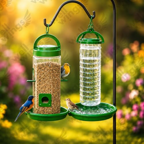 Image of Hanging Bird Feeder for Outdoor Garden - Large Plastic Wild Bird Food Feeder Station for Balcony, Yard & Patio (Combo)