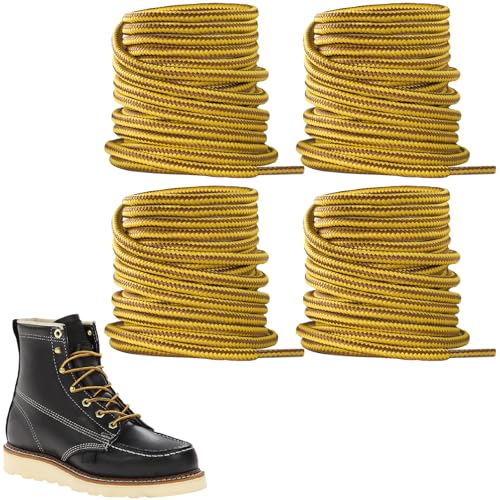 NDTEZUGT 2Pairs Boot Laces for Thorogood, 4.5MM Round Heavy Duty Shoelace Replacement Strings for Work Hiking/Tactical/Combat (Yellow-Brown,63'/160cm)