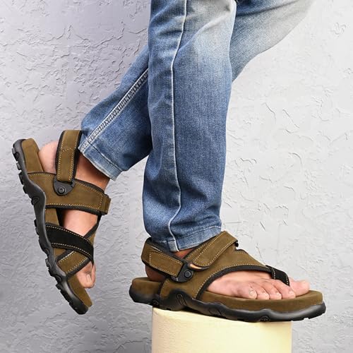 Image of Centrino Men's Sandals | Stylish Strap Sandal with Grip Insole | Adjustable Velcro Strap | Cushioned Footbed | Rubber Sole| Comfortable Casual Footwear for Office, Travel & Walking (9584)