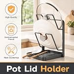 Pot Lid Holder Kitchen Organizer Rack with Drip Tray Functional Double Layer Countertop Storage Lids Solution for Cooking Pots and Pans While Cooking Cover Crock Holders Inside Cabinet Door - Image 3