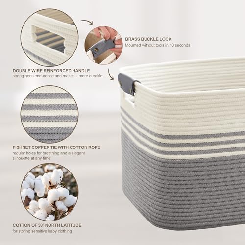 SunNewt 60L Woven Laundry Basket Hamper with Leather Handles,Grey - 4