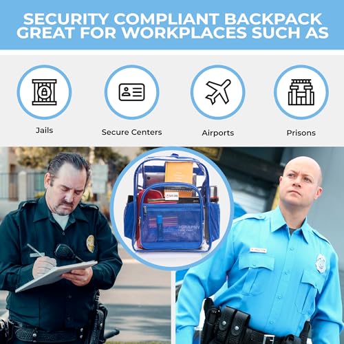 Image of SHYLERO Clear Backpack Heavy Duty XL - H18''xW14''xD8. Has TSA Lock - Blue | PVC Transparent Backpack Has 2-WAY Premium Zipper and Key Holder. Extra Large