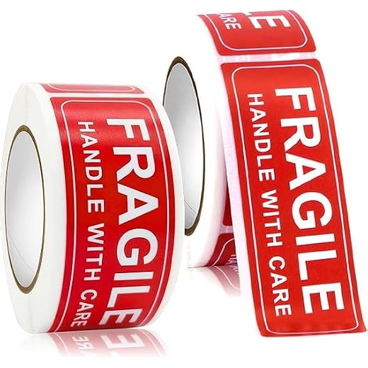 Label Sticker Roll, Writable Self-Adhesive Category Labels, Waterproof Organizing Stickers, for School Supplies, Storage Boxes, Office File Tags (Fragile sticker-250pcs)