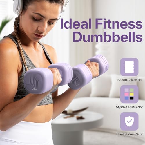 Sportneer Verstelbare halters vrouwen set – korte halters 2-delig (elk 1–2,5 kg) met antislip TPU-greep, 4-in-1 halterset voor fitnessapparatuur voor thuis, homegym & krachttraining - Afbeelding 3