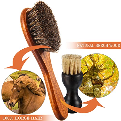3 Pcs Horsehair Shoe Brush Kit Polishing Daubers Applicators Leather Care Brushes Shine Cleaning Cloth With Case(Shoe Brush Set B) #TOP1