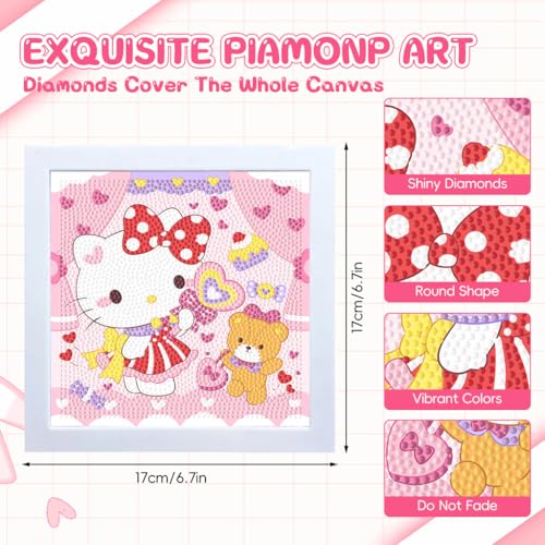 Image of PATPAT DIY Diamond Painting Art Kit for Kids 7 inches Cute Hello Kitty Diamond Painting Art with Wooden Frame DIY Diamond Painting Art Desk Decoration Art Craft Gift for Kids