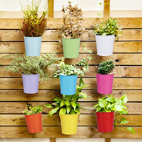 Glory Island 10 Pcs Hanging Flower Pot, Outdoor Small Hanging Planters Boxes, Railing Planter Metal Bucket With Detachable Hooks, Perfect For Balcony Fence Deck Garden Yard #TOP3