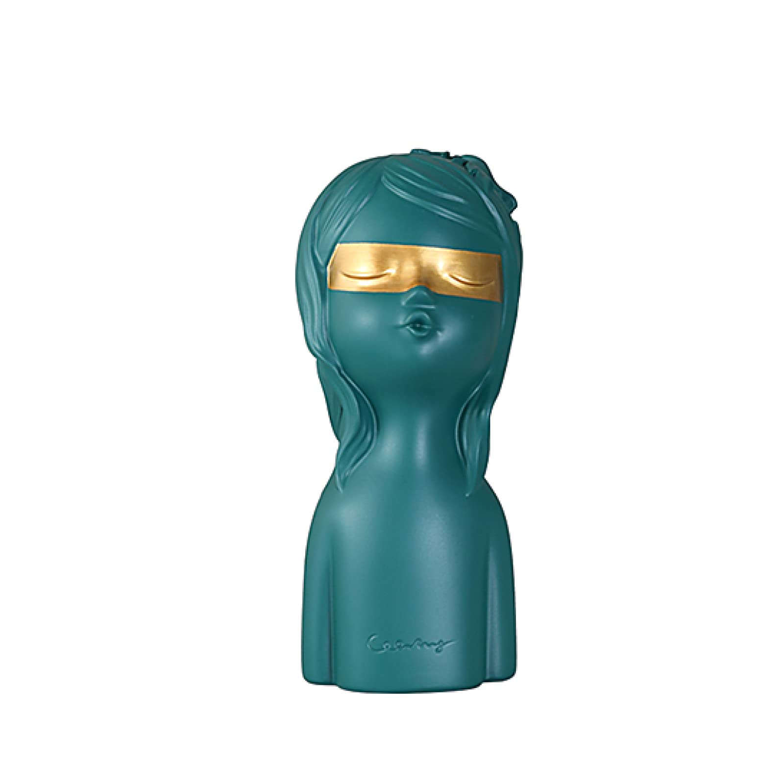 Statue petite fille masquée en résine aux finitions soignées pour bureau