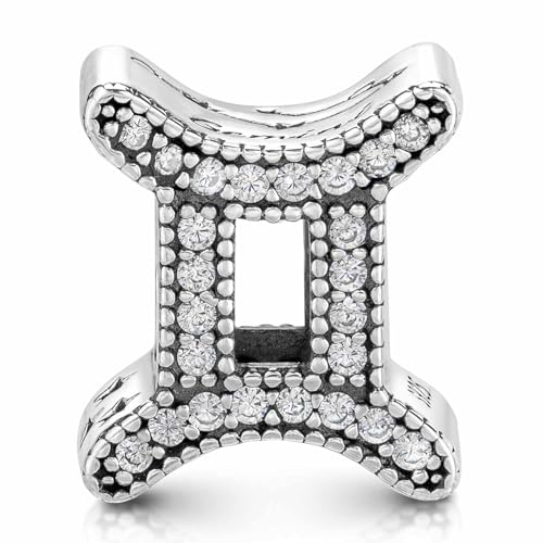 MATERIA Charm Anhänger Sternzeichen Zwilling - Sterling Silber 925 mit Zirkonia für Damen Armband Bead #16