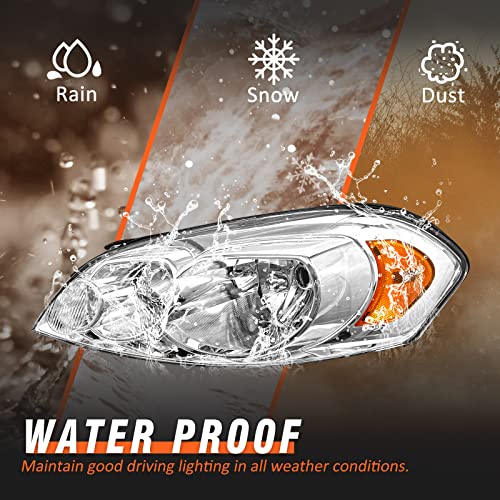 Axlaha 2006-2013 Chevy Impala Headlights Assembly For 2014-2015 Chevy Impala Limited / 2006-2007 Chevy Monte Carlo Chrome Housing Amber Reflector Replacement Driver And Passenger Side #TOP4