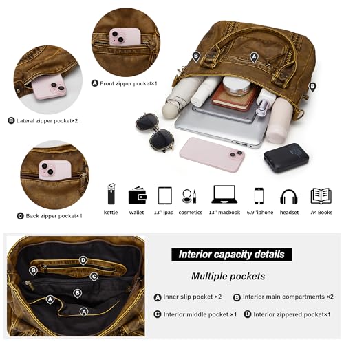 Image of Worldlyda Crossbody Bags for Women Large Tote Soft Leather Purses Washed Y2K Hobo Vintage Handbag Shoulder City Bag