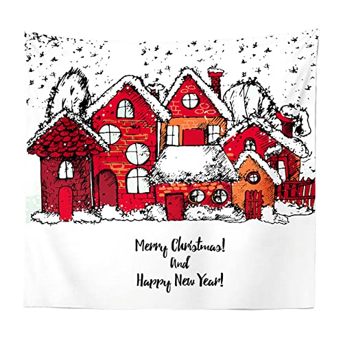 Tapisserie de Noël rouge et blanc nappe de canapé cabine enneigée