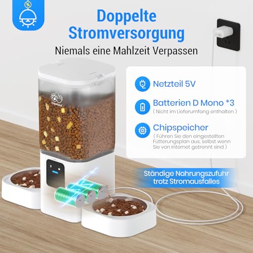 Futterautomat Katze 2 Näpfe mit APP: 7L katzenfutter automat mit Langsamer Vorschub, 5G WiFi Doppel Futterspender Katzen, Trockenfutter Automat für Mehrere Haustiere, WLAN Futterautomat Hund