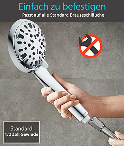 BLUMBACH® Duschkopf wassersparend - Hochdruck Duschkopf Aqua Joy - 8 Strahlarten, Duschbrause druckerhöhend, Brausekopf, Shower Head, wassersparender Sparduschkopf, hoher Wasserdruck starker Strahl