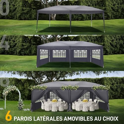 Bonnlo Tonnelle de Jardin Pliante 3x6 imperméable/Tente de Réception Pop-up Inclus Sac de Transport/Barnum Pliant 3x6 Jardin Exterieur Rapide à Installer/Gazebo pour BBQ et Événements (Gris foncé)